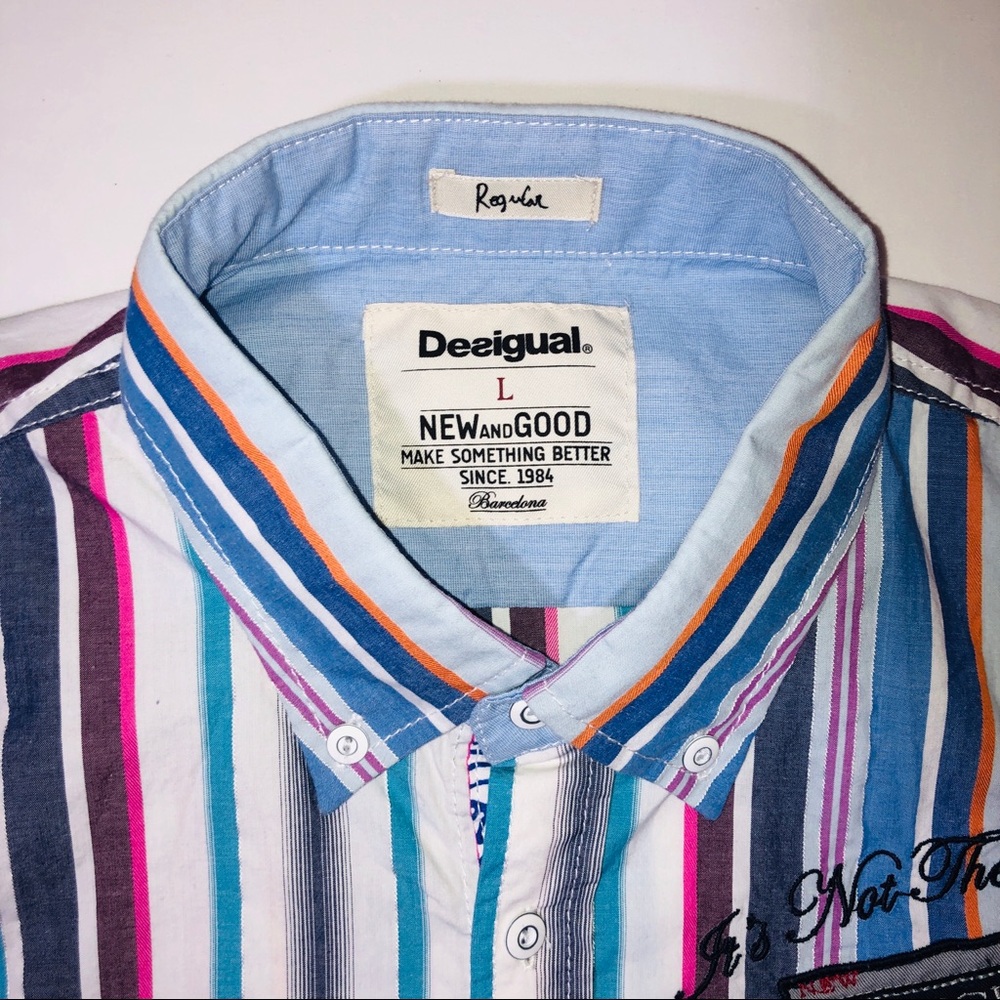 Desigual Spell Out Chest Patch Button Front Large - image 6